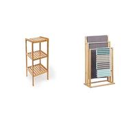 Relaxdays 10013496 Étagère en Bambou pour Salle de Bain Rangement HxlxP : 79x33x33 cm & 10020983 Porte-Serviettes sur Pied 3 Bras Salle de Bain Bambou Support Valet serviteur HxlxP: 84 x 48 x 26 cm