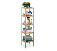 Relaxdays 10016109 Étagère de salle de bain avec 5 niveaux HxlxP: 140 x 34 x 34 cm en bois naturel en Bambou Rangement sur pieds pour la salle de bain et cuisine cave garage espace, nature