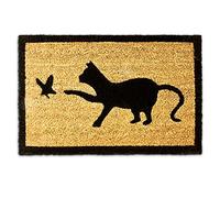 Relaxdays 10016759 Paillasson en fibres de coco Tapis de sol porte d’entrée accueil motifs chat et oiseau 40 x 60 cm dessous antidérapant caoutchouc PVC essuie-pieds saleté intérieur extérieur, marron