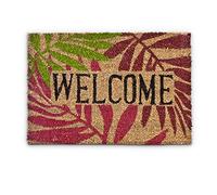 Relaxdays 10016776 Paillasson Tapis d'entrée Natte en fibre de coco 'Welcome' 40 x 60 cm Feuilles automne dessous antidérapant caoutchouc PVC essuie-pieds tapis de plancher accueil tapis de sol, coloré - Multicolore
