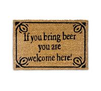 Relaxdays 10019010 Paillasson en fibres de coco inscription anglais "si tu amènes une bière tu es bienvenu" tapis de sol Lxl: 60 x 40 cm natte entrée essuie-pieds tapis de plancher antidérapant PVC Marron