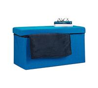 Relaxdays 10019048_45 Pouf de rangement pliant coffre repose-pieds Hxlxp: 38 x 76 x 38 cm, bleu, Lin, 76 x 38 x 38 cm