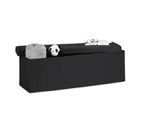 Relaxdays 10019049 _ 46 Pouf pliant, banc avec rangement, repose-pieds, lin, noir, 114 x 38 x 38 cm