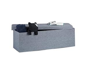Relaxdays 10019049_709 Pouf pliant, banquette avec rangement, repose-pieds, en lin, gris foncé, 114 x 38 x 38 cm