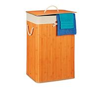 Relaxdays 10019053_57 Panier Bambou, Corbeille Linge Pliante, 83L, Sac intérieur Coton, 65,5 x 43,5 x 33,5 cm, Orange