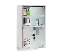 Relaxdays 10019093 Armoire à pharmacie étagère rangement médicaments 3 étages HxlxP : 50,5 x 30 x 18 cm porte en verre clés sécurité enfants Inox, argenté