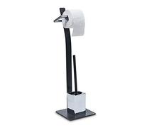Relaxdays 10019104 Ensemble 2en1 Porte-brosse WC avec porte-rouleau papier toilette acier chromé salle de bain toilettes 70 x 20 x 20 cm, anthracite