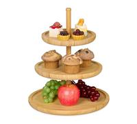 Relaxdays 10019168 Présentoir 3 étages Étagère en bambou 3 plateaux de service gâteaux apéritif fromage fruit fêtes Plat en bois Décoration H: 25 cm Ø: 30 cm, nature