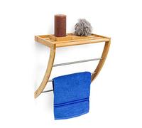 Relaxdays 10019188 Porte-serviettes mural avec 3 porte-serviettes HBT, bois, brun naturel, 40 x 38 x 24,5 cm