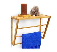 Relaxdays 10019193 Porte-serviettes mural en bambou rangement étagère murale bois salle de bain HxLxP 30 x 42 x 20 cm 3 barres serviettes, nature