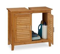 Relaxdays 10019203 Meuble dessous de lavabo LAMELL pour la salle de bain cuisine 2 Portes en bambou Sous-lavabo rangement serviettes accessoires H x l x P: 60 x 67 x 30 cm armoire dessous évier Bois, nature