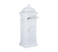 Relaxdays 10020106 Boîte aux lettres anglaise sur pied en alu colonne vintage nostalgie HxlxP 101 x 34,5 x 31 cm design british, blanc