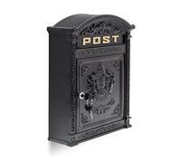 Relaxdays Boîte aux lettres murale Vintage nostalgique en fonte aluminium H44,5×31×9,5 cm Noir