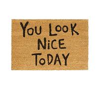 Relaxdays 10020185 Paillasson en fibres de coco tapis de sol porte entrée You look nice today dessous caoutchouc antidérapant PVC L x l 60 x 40 cm, nature