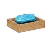 Relaxdays 10020228 Porte-savon bambou rectangle avec grille en inox support pour savon nature salle de bain HxlxP: 3 x 12,5 x 10 cm, nature