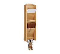 Relaxdays 10020249 Etagère à clés bambou porte-clefs mural avec 3 compartiments rangement mémo bloc-notes HxlxP: 7,5 x 15 x 49,5 cm, nature