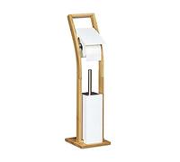 Relaxdays 10020321 Ensemble Porte brosse WC et distributeur papier toilettes en bois bambou dérouleur rouleau papier cabinet avec support brosse amovible, nature blanc 75 x 19 x 19 cm