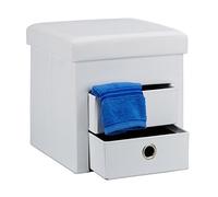 Relaxdays 10020367 Tabouret de rangement carré pliant en similicuir avec couvercle amovible pouf ottoman de stockage cube pour salon pliable avec 2 tiroirs amovibles repose-pieds HxlxP: 38 x 38 x 38 cm, blanc