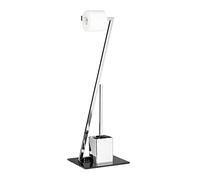 Relaxdays 10020452 Ensemble WC porte-brosse porte papier toilette en verre et en métal optique inox salle de bain rouleau brosse serviteur de toilette distributeur Argent-noir 77 x 25 x 25 cm
