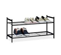 Relaxdays 10020563 Meuble à Chaussures Sandra avec 2 étages étagère en métal HxlxP: 33,5 x 69,5 x 26 cm pour 6 Paires Commode avec poignées Noir