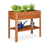 Relaxdays 10020744 Potager sur pied en bois de sapin 4 pieds surface inférieur rangement jardiniere bac à fleurs pot HxlxP: 80 x 88 x 43,5 cm, brun rouge