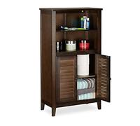 Relaxdays 10020922 Armoire de salle de bain sur pied LAMELL en bambou marron foncé meuble de rangement cuisine HxlxP: 92 x 50 x 25,5 cm