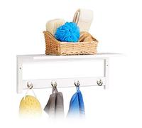Relaxdays 10020923 Étagère Murale avec 4 Patères, 17,5 x 50 x 16 cm, Bambou, Porte-Serviette, Garde-Robe Suspension, Blanc, HLP