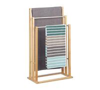 Relaxdays 10020983 Porte-serviettes sur pied 3 bras salle de bain bambou support valet serviteur HxlxP: 84 x 48 x 26 cm, nature