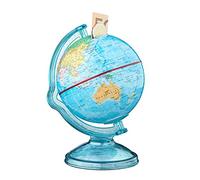 Relaxdays 10021013 Tirelire globe boîte pour économiser pièces monnaie carte du monde en anglais voyage HxlxP: 16,5 x 14 x 14 cm, coloré , Bleu