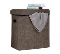 Relaxdays 10021197 Tabouret de rangement pliable HxlxP: 49,5 x 46 x 25,5 cm, avec rangement en lin, polyester, MDF, marron