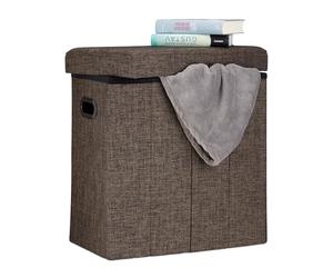 Relaxdays 10021197 Tabouret de rangement pliable HxlxP: 49,5 x 46 x 25,5 cm, avec rangement en lin, polyester, MDF, marron