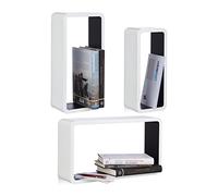 Relaxdays 10021789_362 Étagères murales cubes rectangles lot de 3 carrées livres décoration, blanc-noir