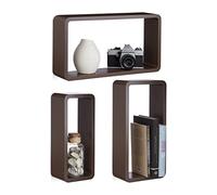 Relaxdays 10021789_93 Étagères murales cubes rectangles lot de 3 carrées livres décoration, brun