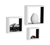 Relaxdays 10021791_362 Set de 3 Etagère à Suspendre Cubes Support Mural, Bois MDF, Blanc, 9 x 25 x 25 cm