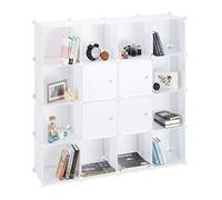 Relaxdays 10021957_49 Étagère Rangement 16 Casiers Portes Modulable DIY Assemblage Plug In Bibliothèque, Plastique 127 x 31, 5 cm, Plastique, Blanc, 31.5 x 127 cm