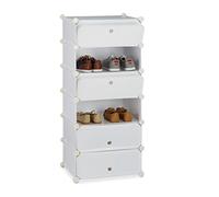Relaxdays 10021962 Meuble chaussures fermé rangement 6 casiers plastique chaussures modulable DIY HxlxP: 107x49x37 cm, blanc