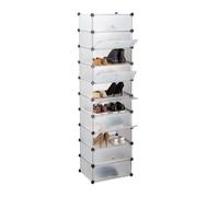Relaxdays 10021963 Meuble chaussures rangement 10 casiers plastique chaussures modulable DIY HxlxP: 176x49x37 cm, transparent