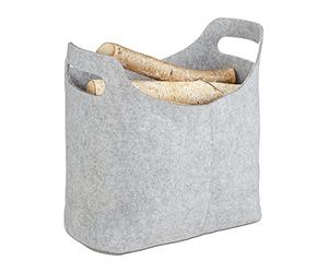 Relaxdays 10021972 Panier à bûches de bois en feutre, HxlxP: 39,5 x 40 x 23 cm, 2 poignées, pliable, porte-revues, gris