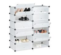 Relaxdays 10021979_50 Meuble Chaussures Fermé Rangement 12 Casiers Plastique Chaussures Modulable DIY Hxlxp: 108x94x37 cm, Plastique, Transparent, 37 x 94 x 108 cm