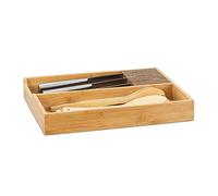 Relaxdays 10022169_59 Couteaux Tiroir Bois Range-Couverts Extensible Cuisine, Bambou, Naturel, 30 x 38 x 6,5 cm