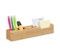 Relaxdays 10022186 Organiseur Bureau Bambou Boîte 11 Rangement Stylos Organisation Fournitures Notes 6x32x7cm, Nature, Naturel, Standard