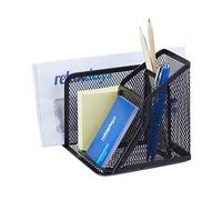 Relaxdays 10022478_46 Organiseur de Bureau stylos courriers Porte Bloc-Notes Style Maille métal HxlxP: 6x38x30 cm, Noir, 13 x 15 x 13,5 cm