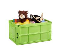 Relaxdays 10022584_53 Boîte pliable couvercle caisse de rangement plastique coffre transport 60 litres 60x40x32 cm, vert, 40 x 58,5 x 31,5 cm