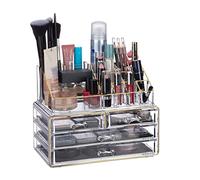 Relaxdays 10023130_1016 Organisateur cosmétiques 2 Parties boîte Rangement Maquillage Make up 12 Porte-Crayons, Dore rayé, Acrylique, doré, 19 x 24 x 13,5 cm