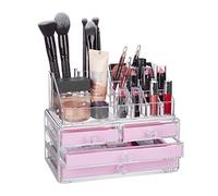 Relaxdays 10023130_52 Organisateur cosmétiques 2 Parties boîte Rangement Maquillage Make up 12 Porte-Crayons, Rose, Acrylique, Bonbon, 19 x 24 x 13,5 cm