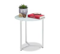 Relaxdays 10023146_49 d’appoint Ronde en Verre et Métal, Table Bout de Canapé Décorative, Tendance 51 x 50 x 50 cm, Blanc, Weiß, HLP