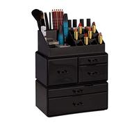 Relaxdays 10023148_46 Organisateur cosmétiques 3 parties boîte rangement maquillage Make up 21 compartiments acrylique, noir, Taille Unique