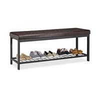 Relaxdays 10023311_93 Banc Range-chaussures XXL Ouvert Coussin moelleux Similicuir Support Grillage Métal 49x115x40cm Marron, Cuir, HLP 49 x 115 x 40 cm