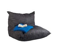 Relaxdays 10023315_111 Pouf poire XXL coussin de sol fauteuil de salon dossier aspect velours adulte 535 litres, anthracite, 75 x 100 x 90 cm