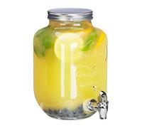 Relaxdays 10023429 Distributeur 3,5 L, limonade, carafe verre robinet, retro vintage, fontaine boisson, transparent, inox, plastique, 1 élément